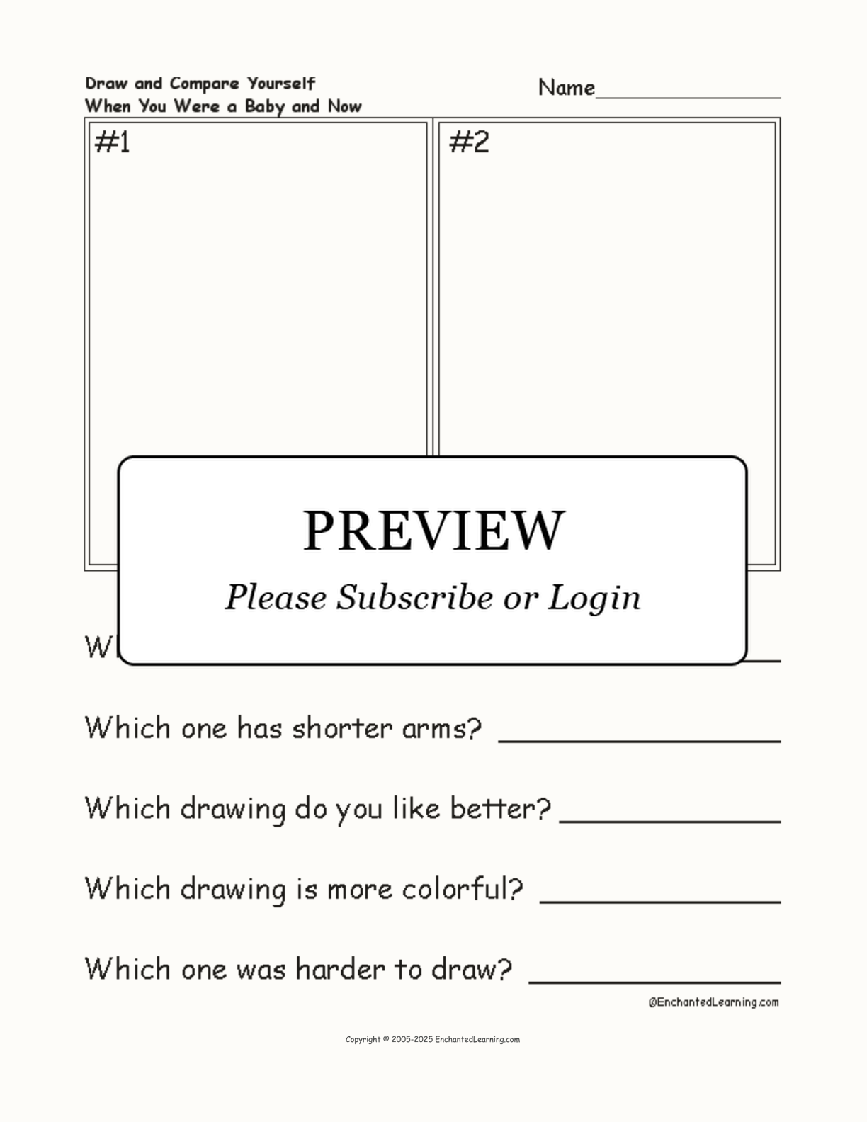 Draw and Compare Yourself as a Baby and Now interactive worksheet page 1