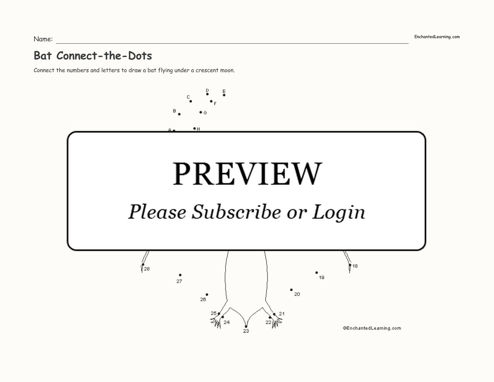 Bat Connect-the-Dots interactive worksheet page 1