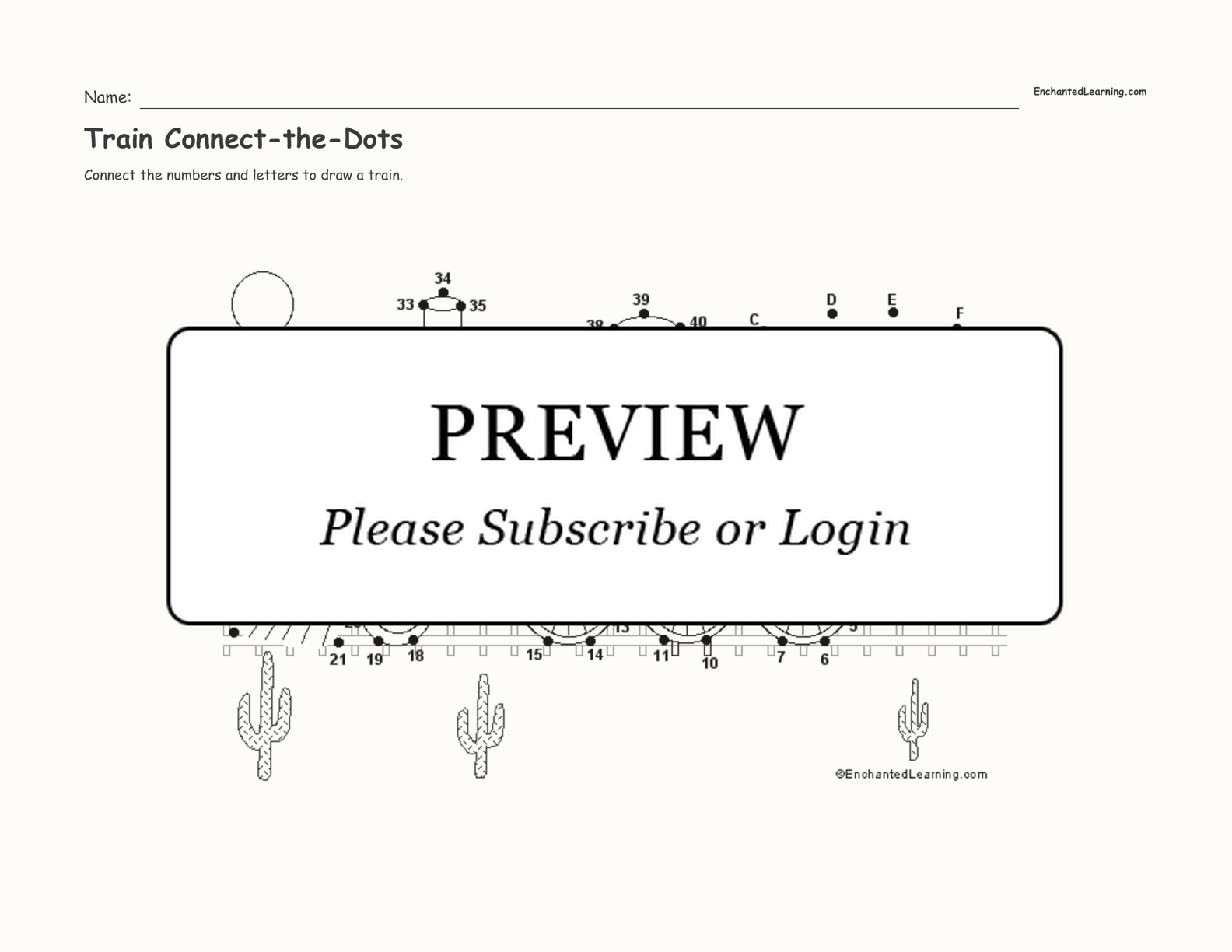 Train Connect-the-Dots interactive worksheet page 1