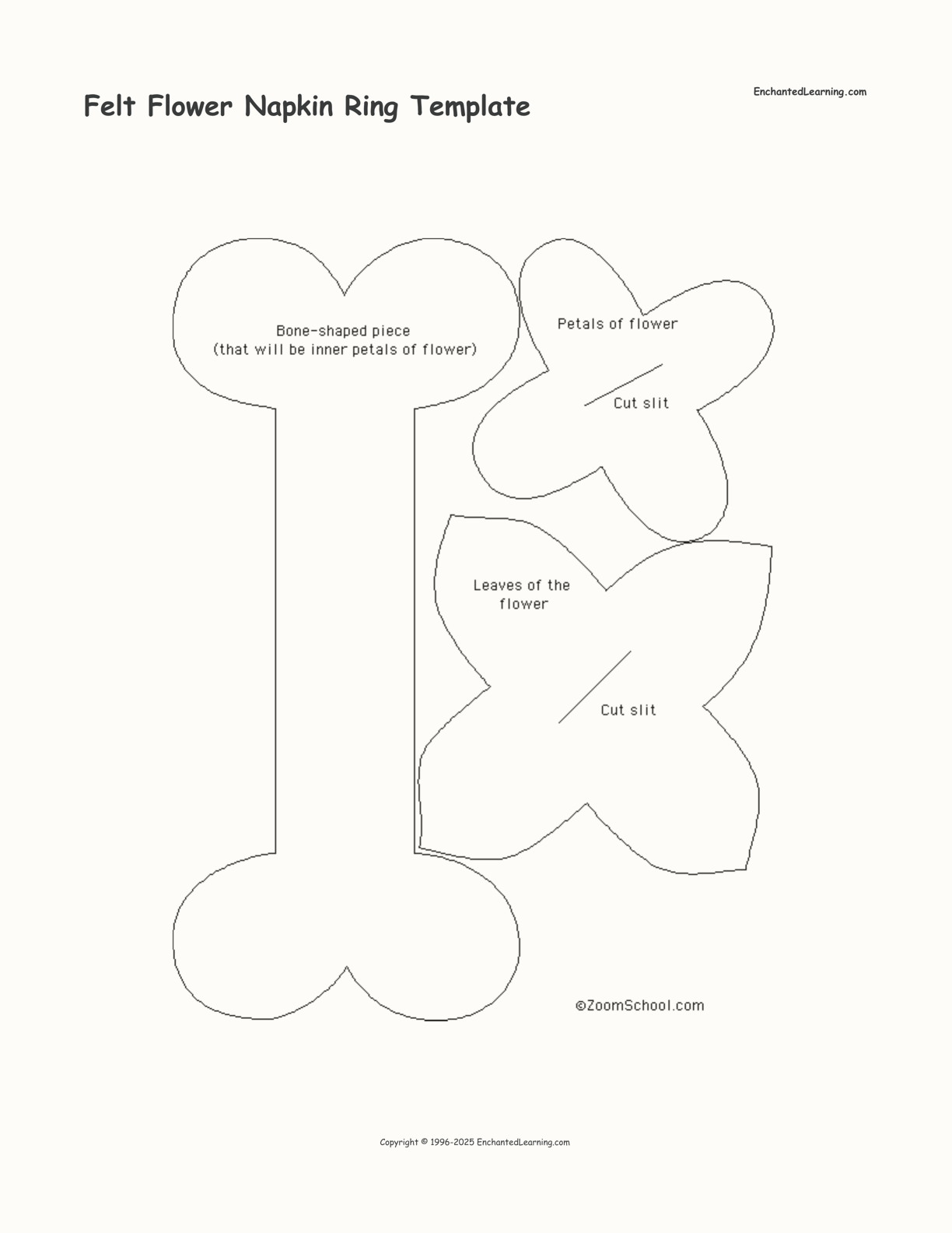 Felt Flower Napkin Ring Template interactive printout page 1