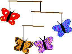 Four butterflies on twigs.