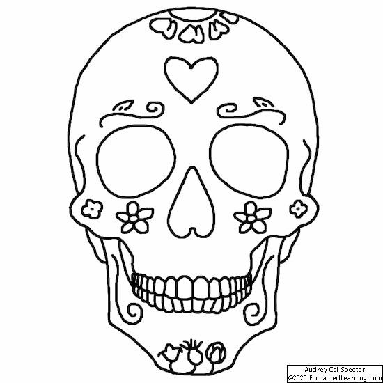 Floral Pattern Sugar Skull - Coloring Page - Enchanted Learning