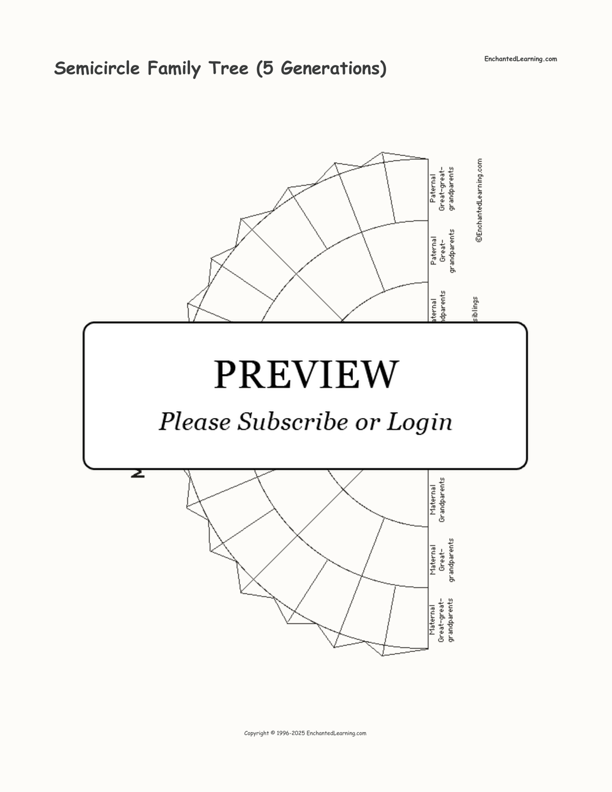 Semicircle Family Tree (5 Generations) interactive printout page 1