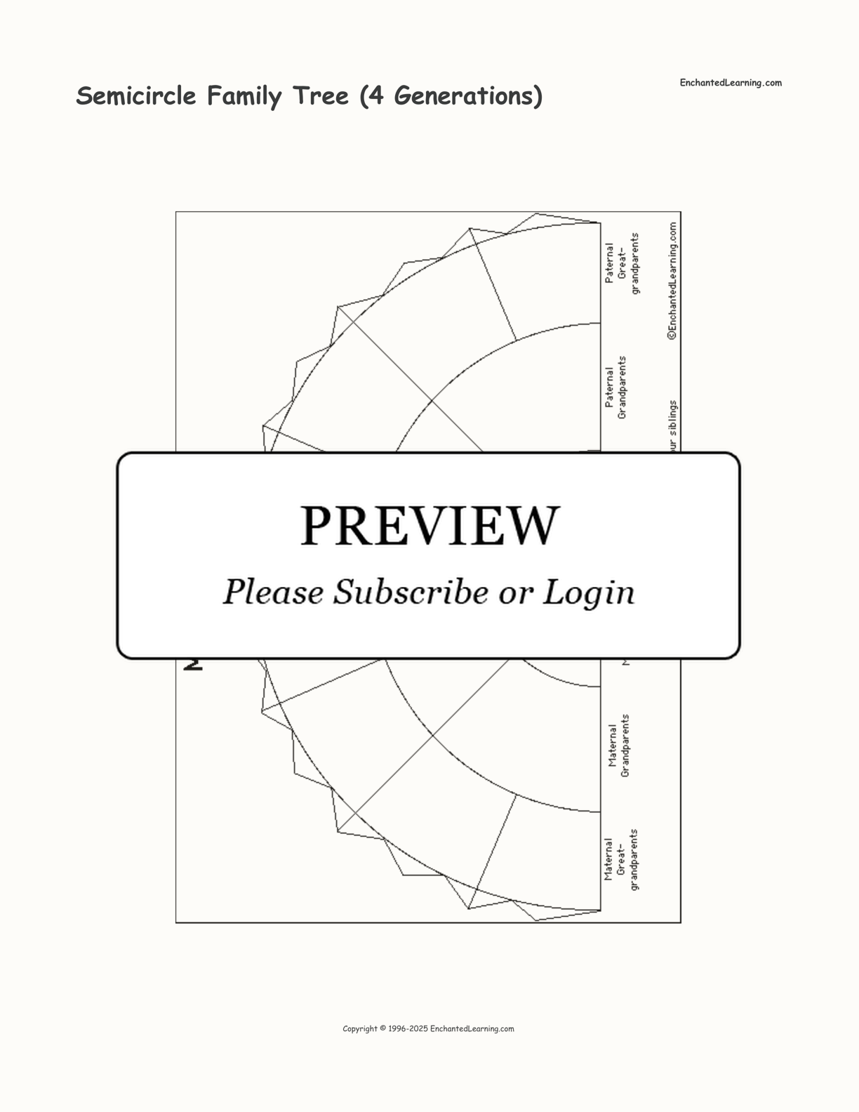 Semicircle Family Tree (4 Generations) interactive printout page 1