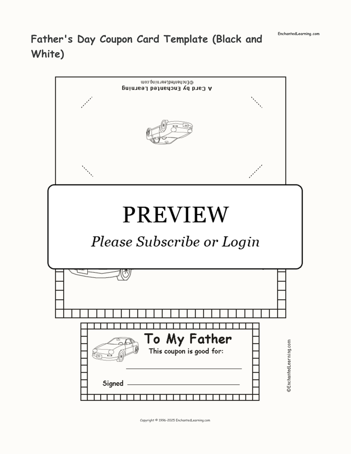 Father's Day Coupon Card Template (Black and White) Enchanted Learning