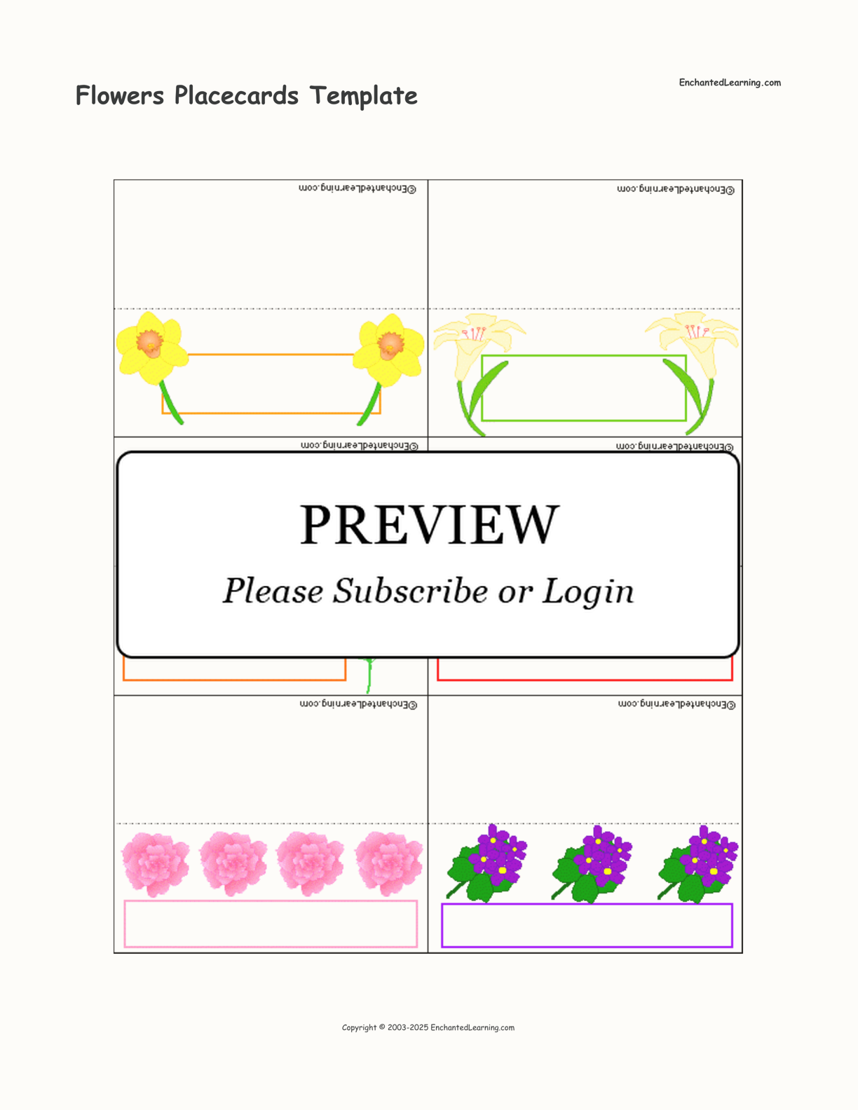 Flowers Placecards Template interactive printout page 1