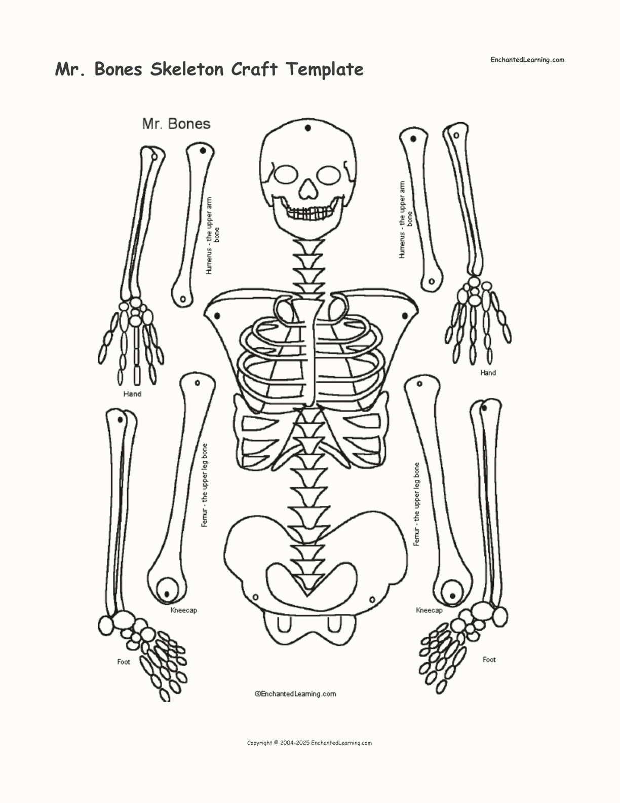 Mr. Bones Skeleton Craft Template interactive printout page 1