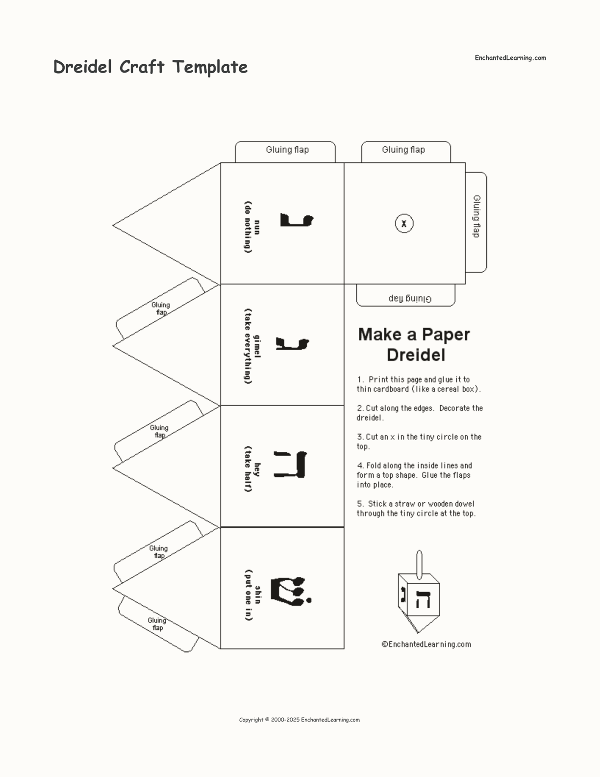 Dreidel Craft Template interactive printout page 1