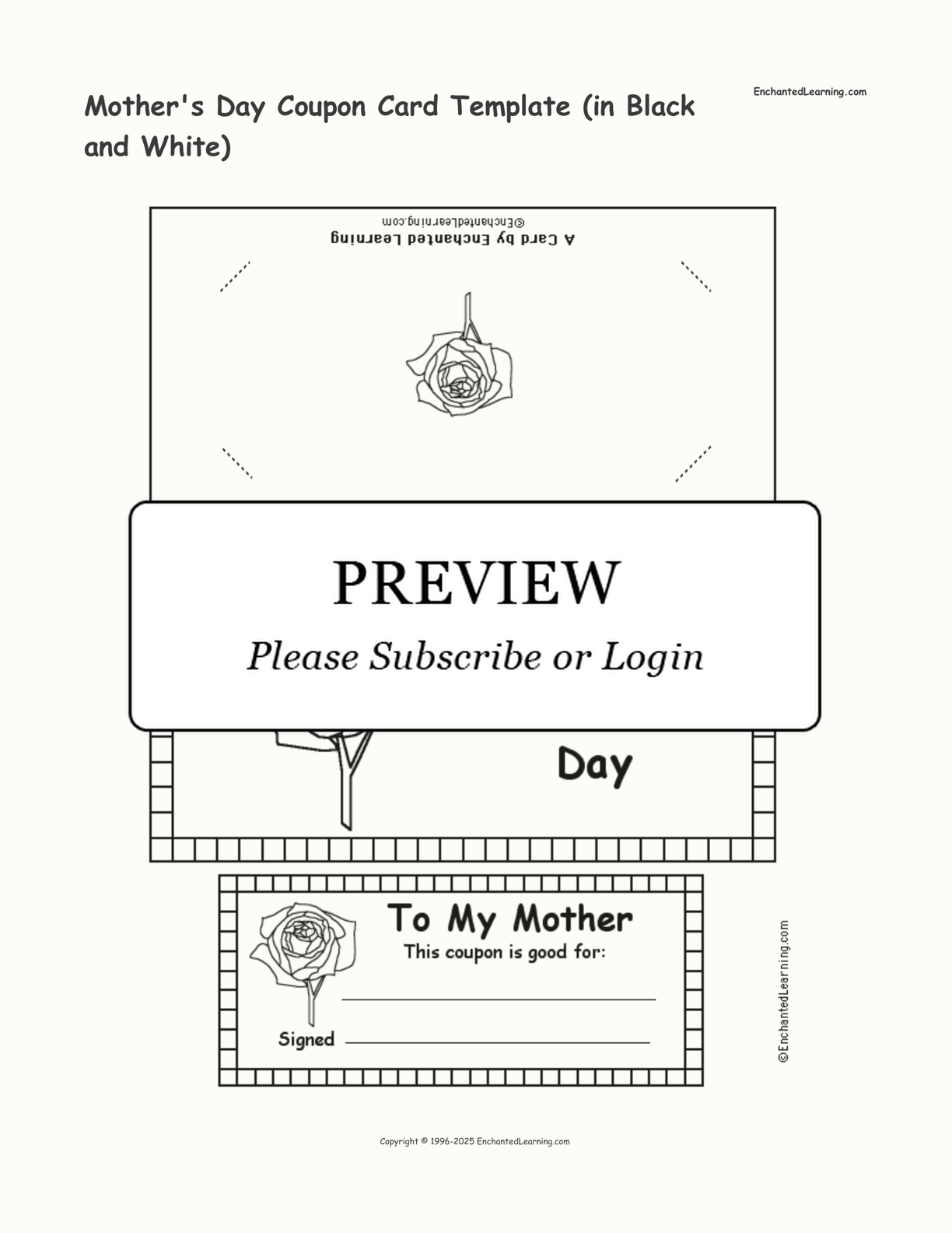 Mother's Day Coupon Card Template (in Black and White) interactive printout page 1