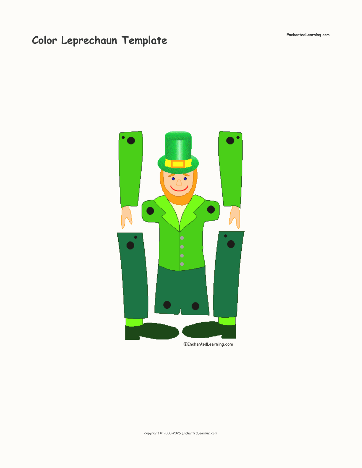 Color Leprechaun Template interactive printout page 1