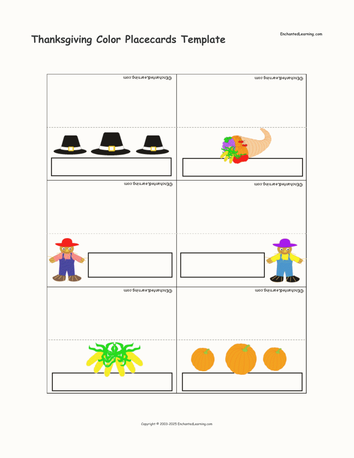 Thanksgiving Color Placecards Template interactive printout page 1