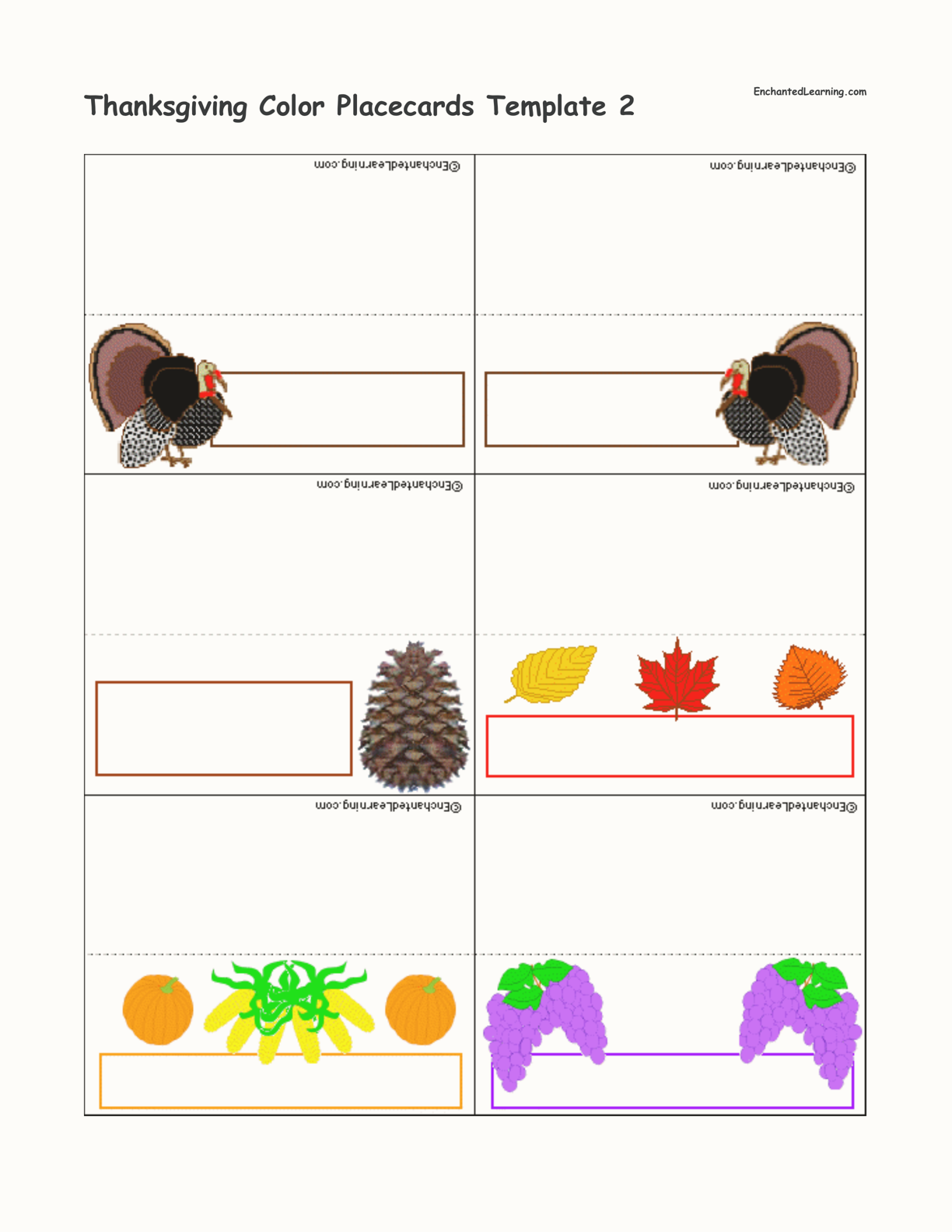 Thanksgiving Color Placecards Template 2 interactive printout page 1