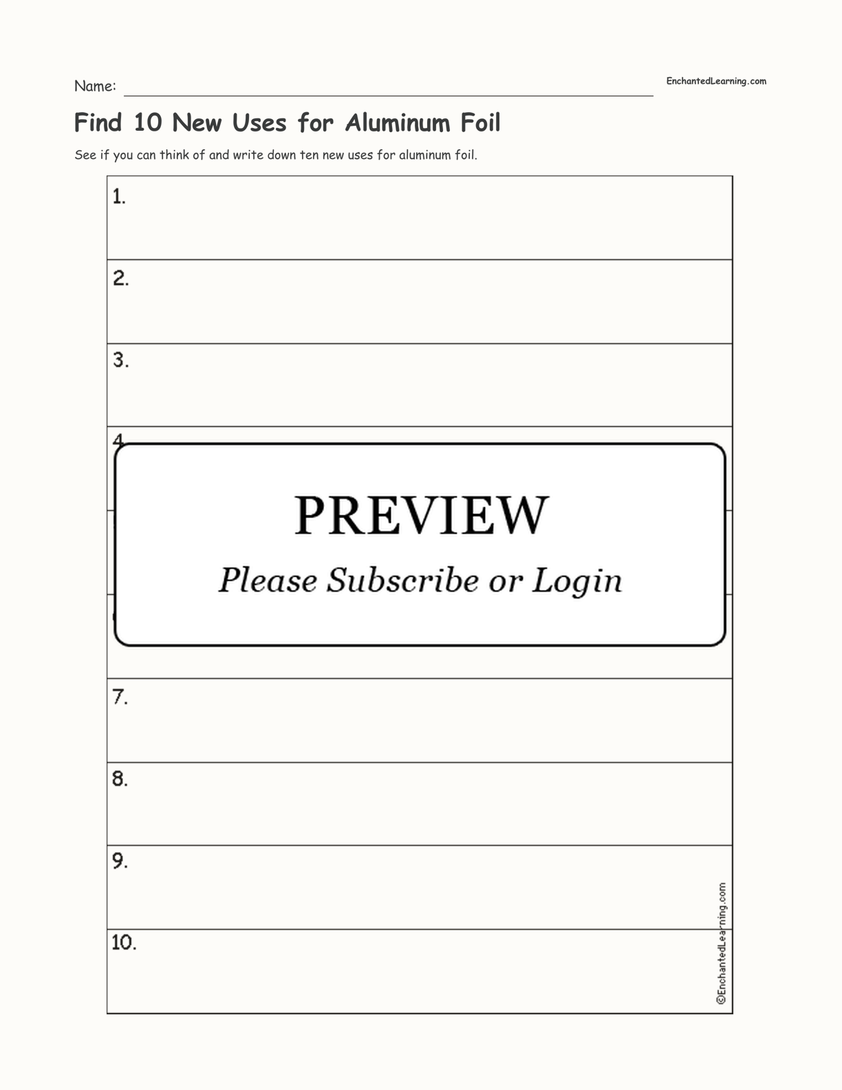 Find 10 New Uses for Aluminum Foil interactive worksheet page 1