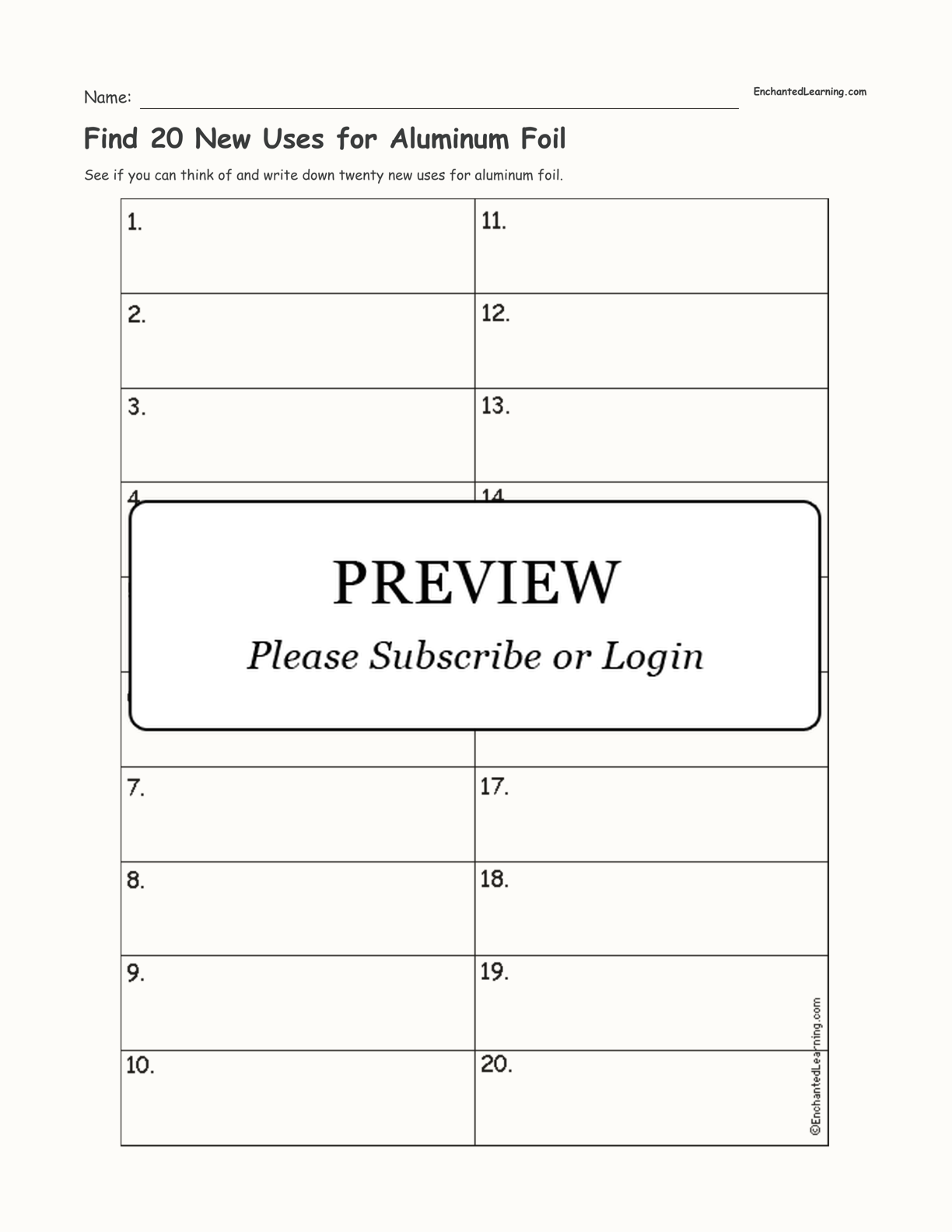 Find 20 New Uses for Aluminum Foil interactive worksheet page 1