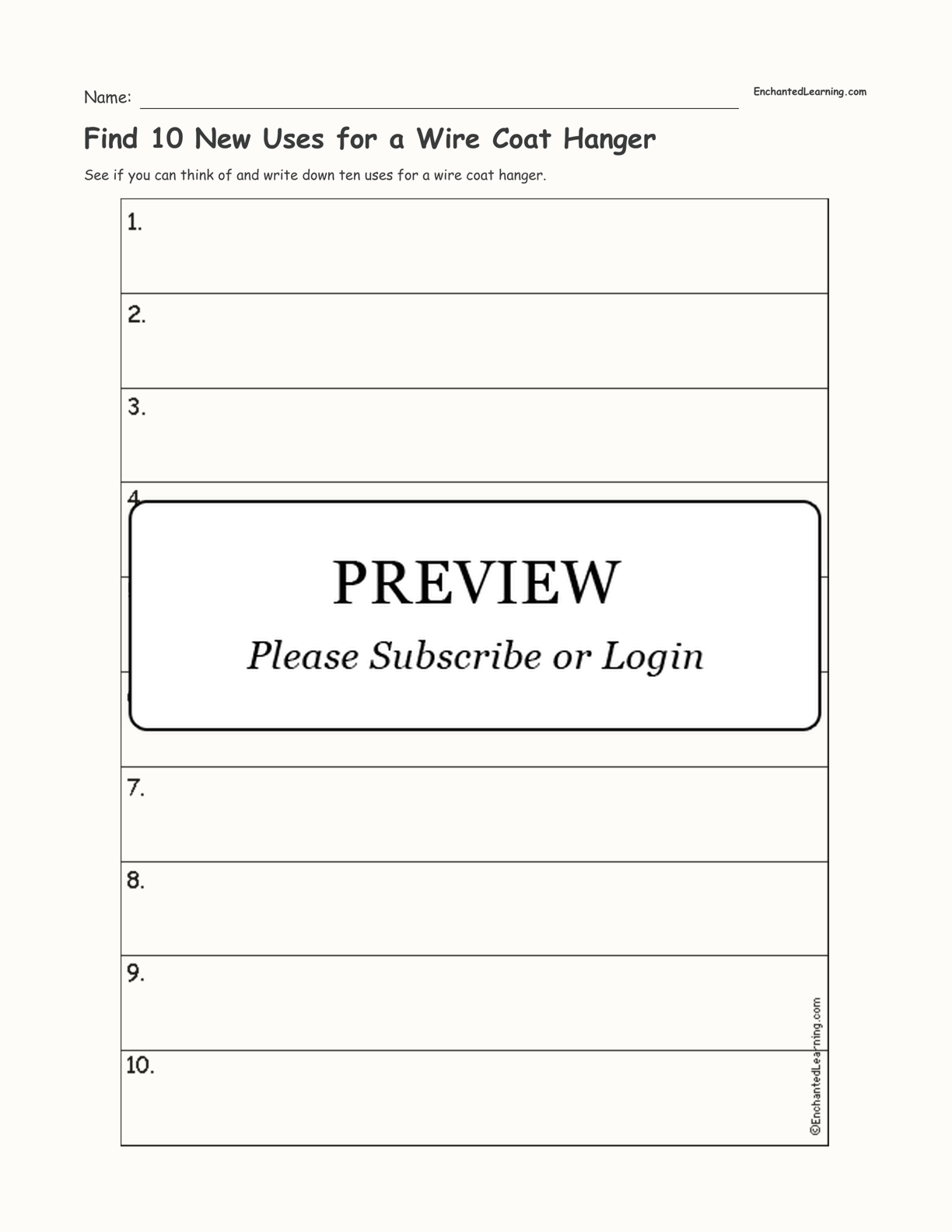 Find 10 New Uses for a Wire Coat Hanger interactive worksheet page 1