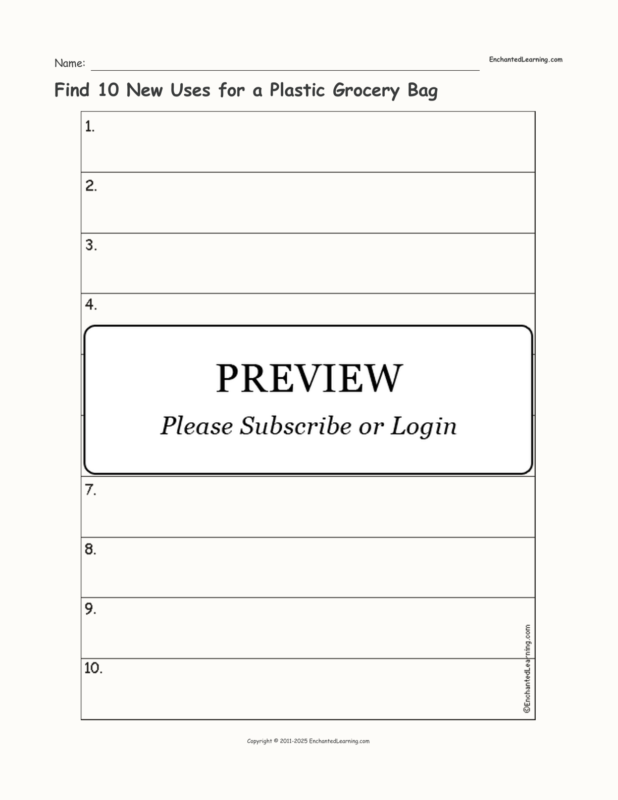 Find 10 New Uses for a Plastic Grocery Bag interactive printout page 1