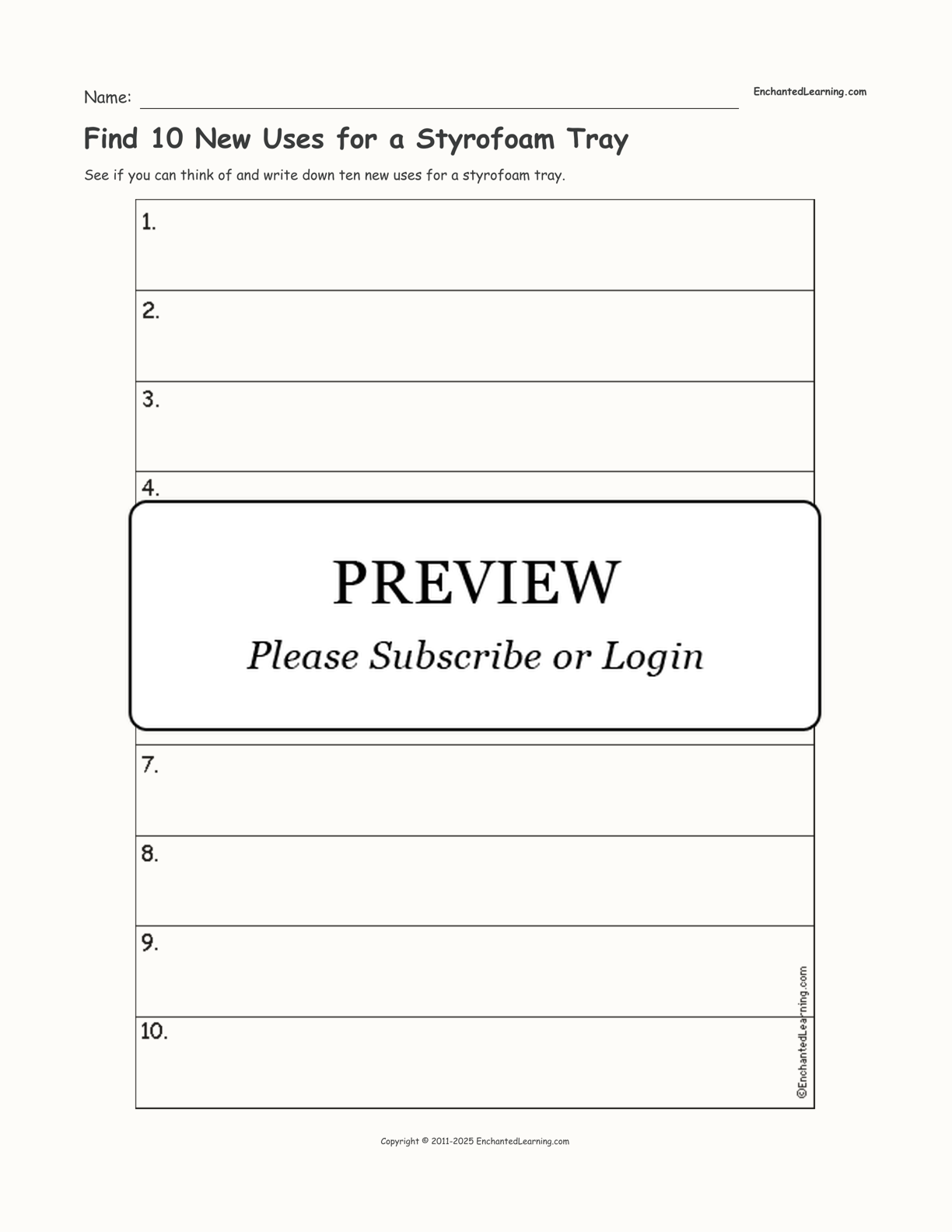 Find 10 New Uses for a Styrofoam Tray interactive worksheet page 1