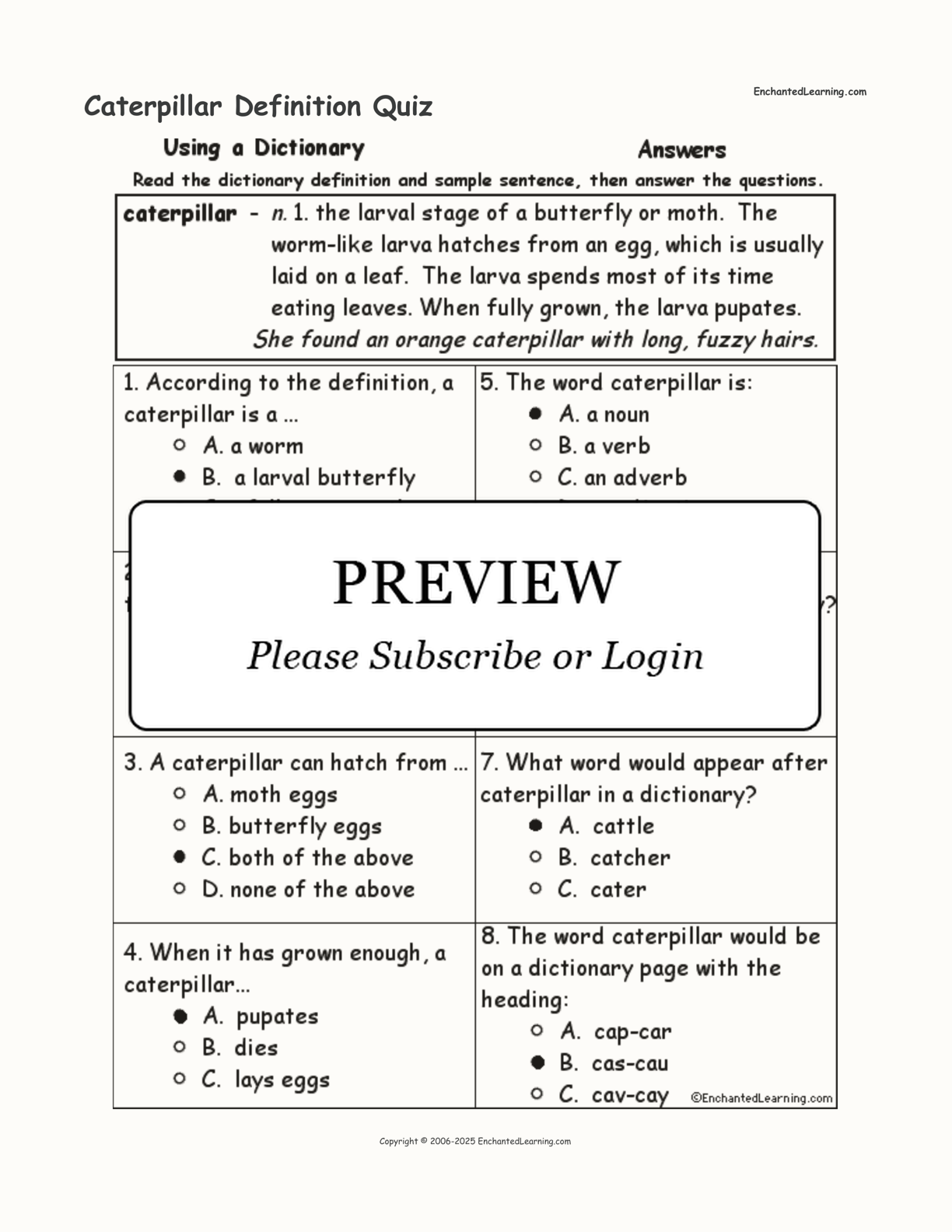 Caterpillar Definition Quiz interactive worksheet page 2