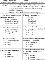 Search result: 'Newspaper Definition - Multiple choice comprehension quiz'