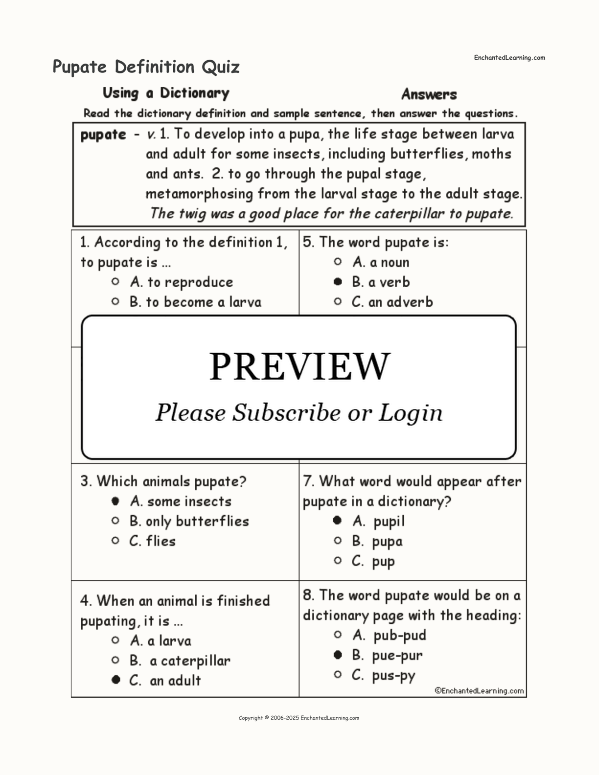 Pupate Definition Quiz interactive worksheet page 2