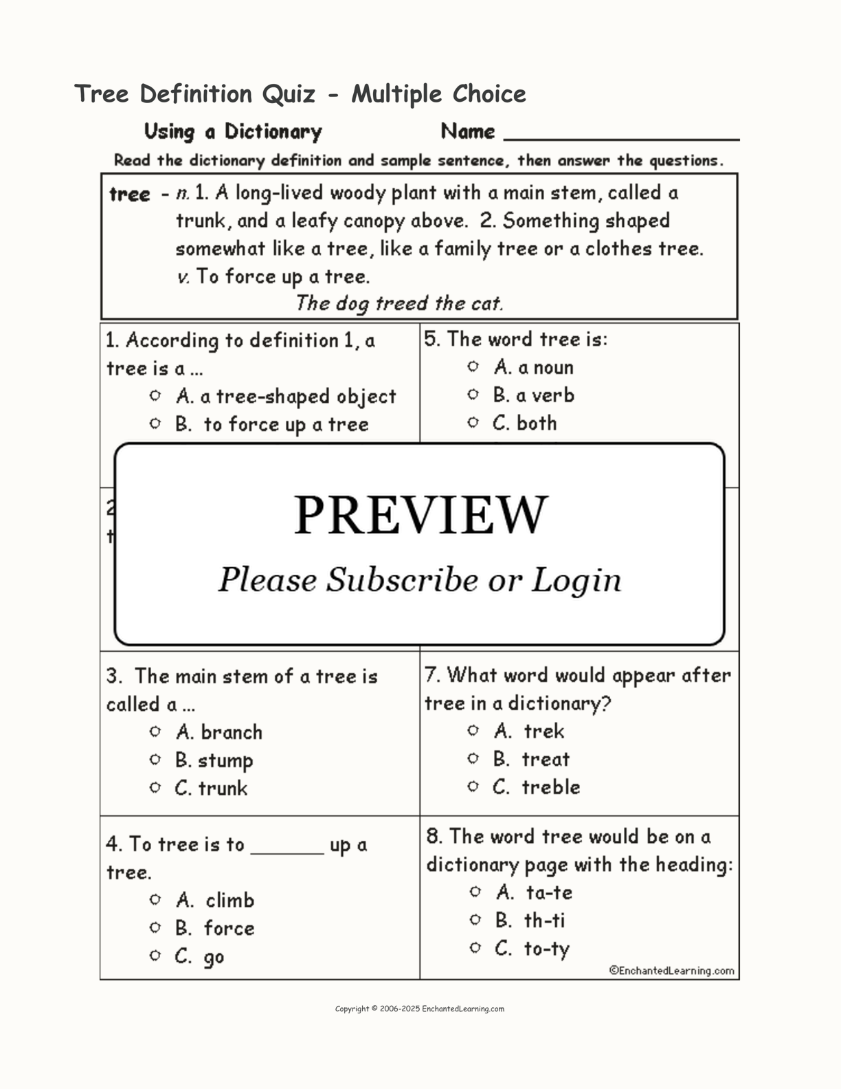 Tree Definition Quiz - Multiple Choice interactive worksheet page 1