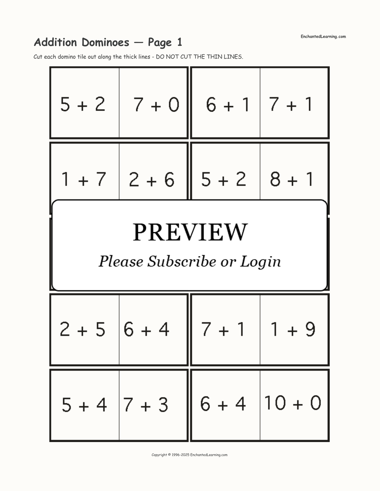 Addition Dominoes — Page 1 interactive worksheet page 1