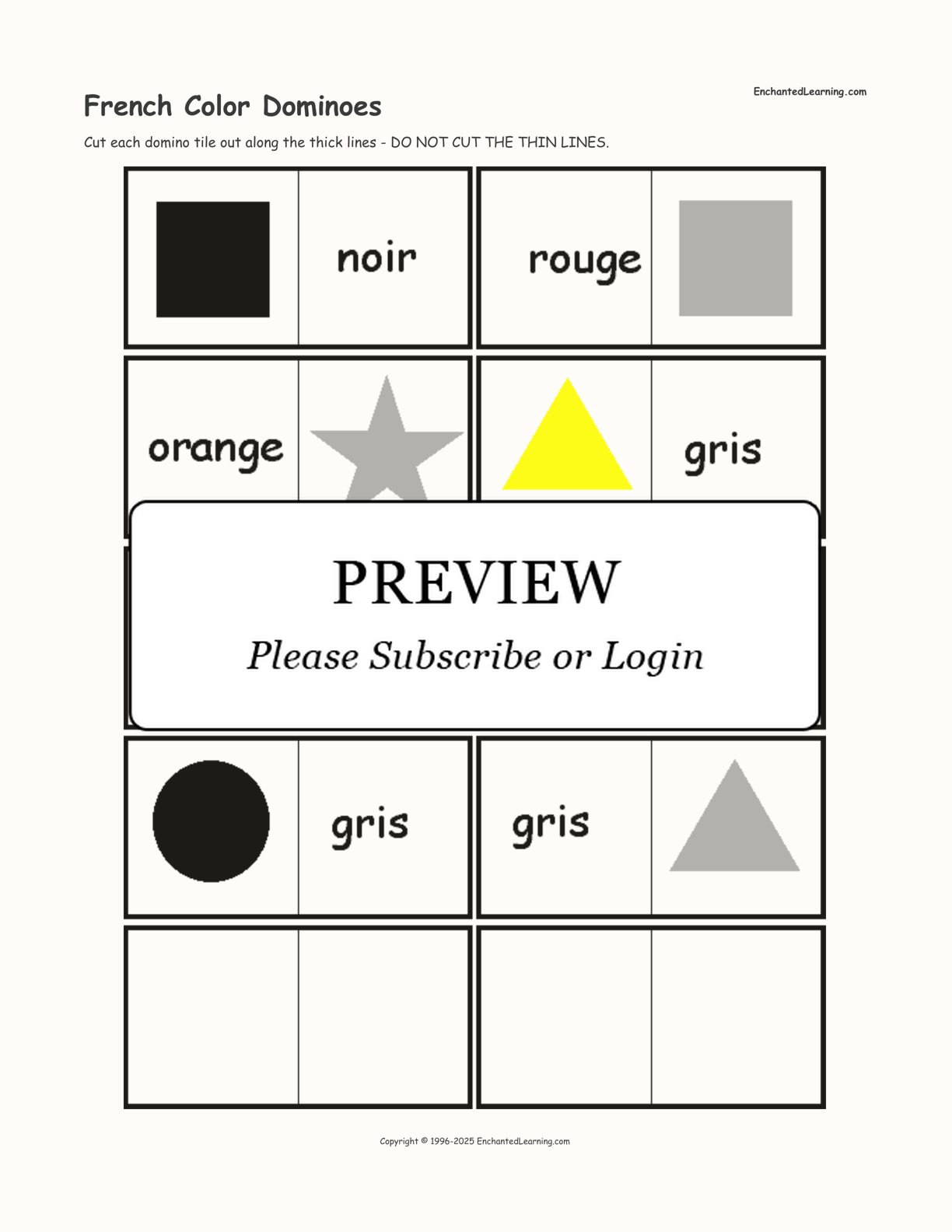 French Color Dominoes interactive printout page 1