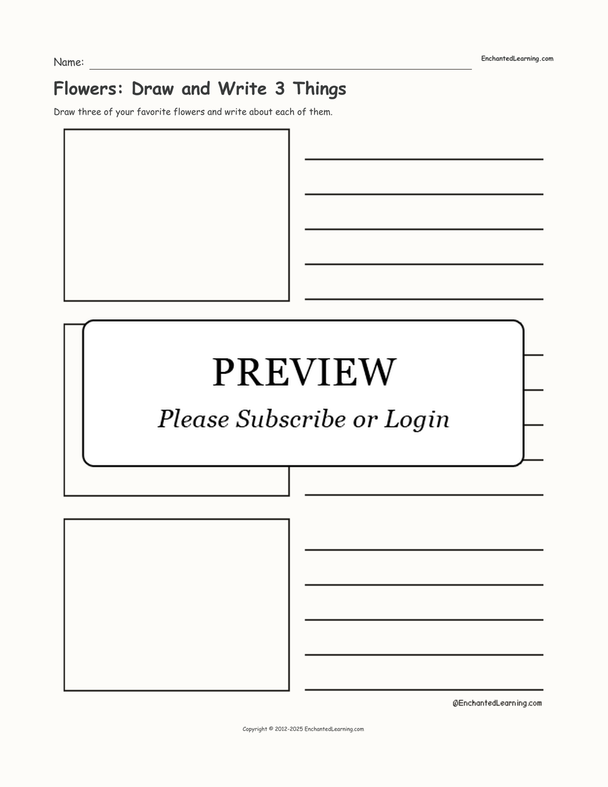 Flowers: Draw and Write 3 Things interactive worksheet page 1