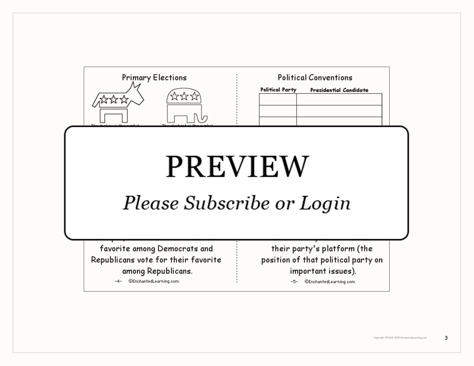 'Electing the US President' Book interactive printout page 3