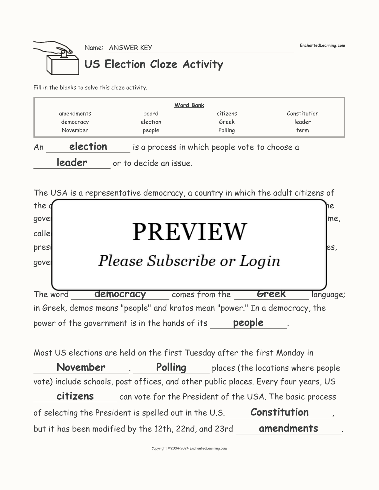 US Election Cloze Activity interactive worksheet page 2