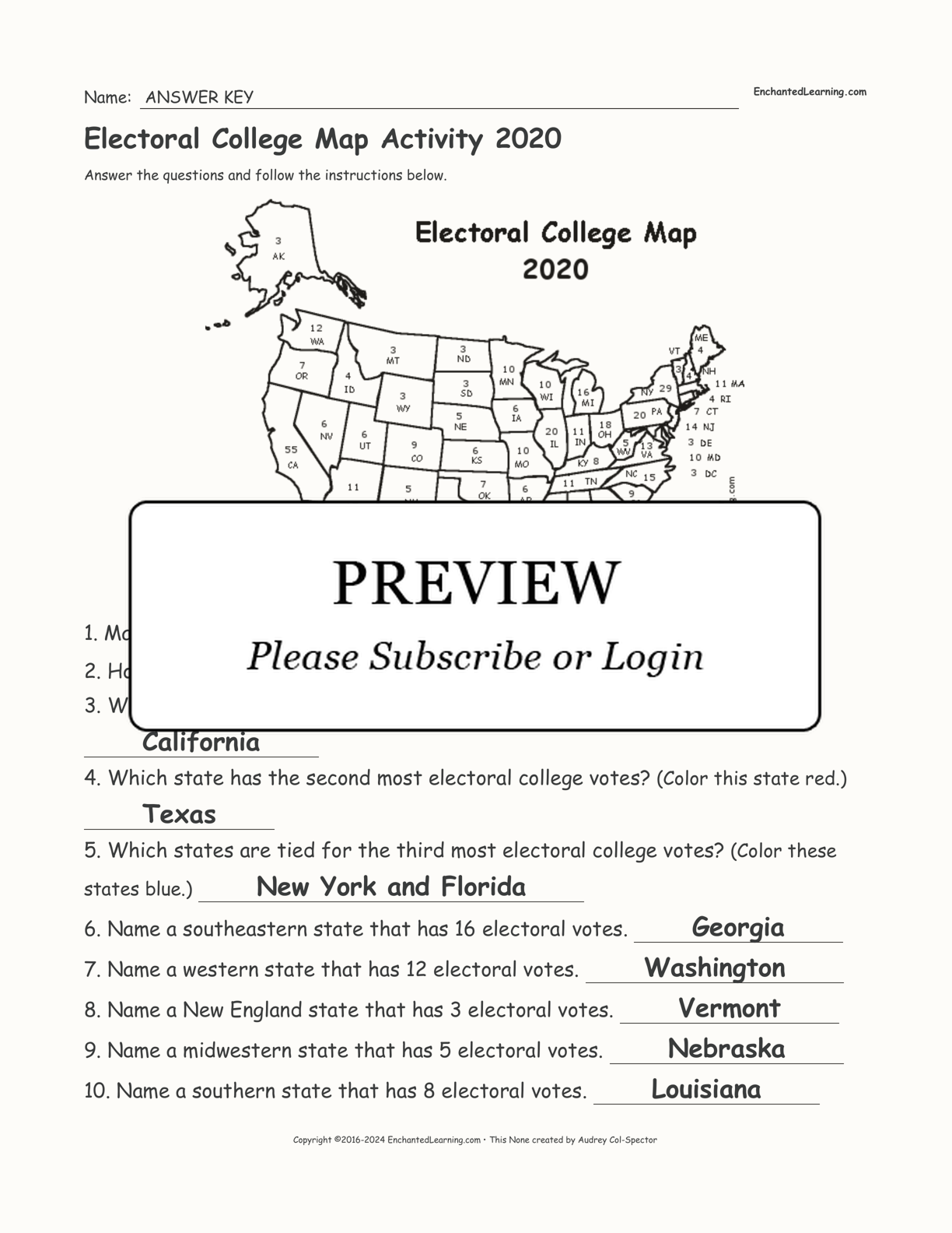 Electoral College Map Activity 2020 interactive worksheet page 2