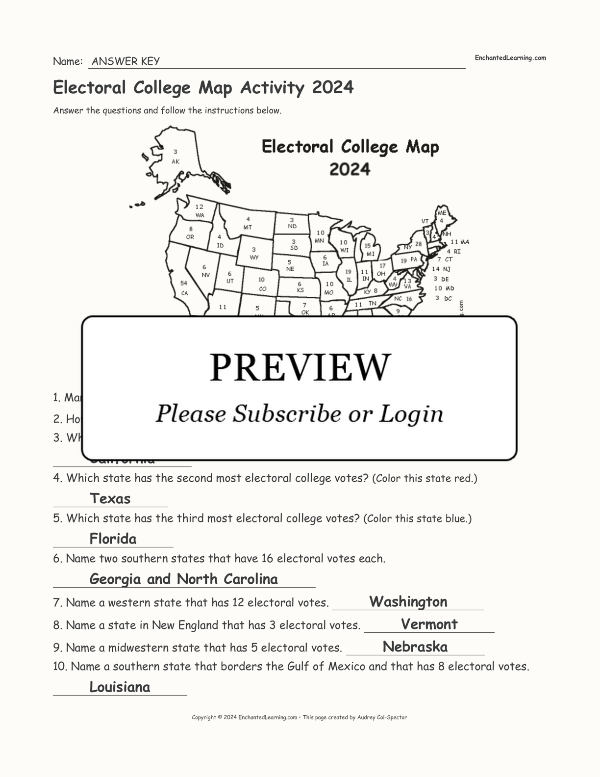 Electoral College Map Activity 2024 interactive worksheet page 2