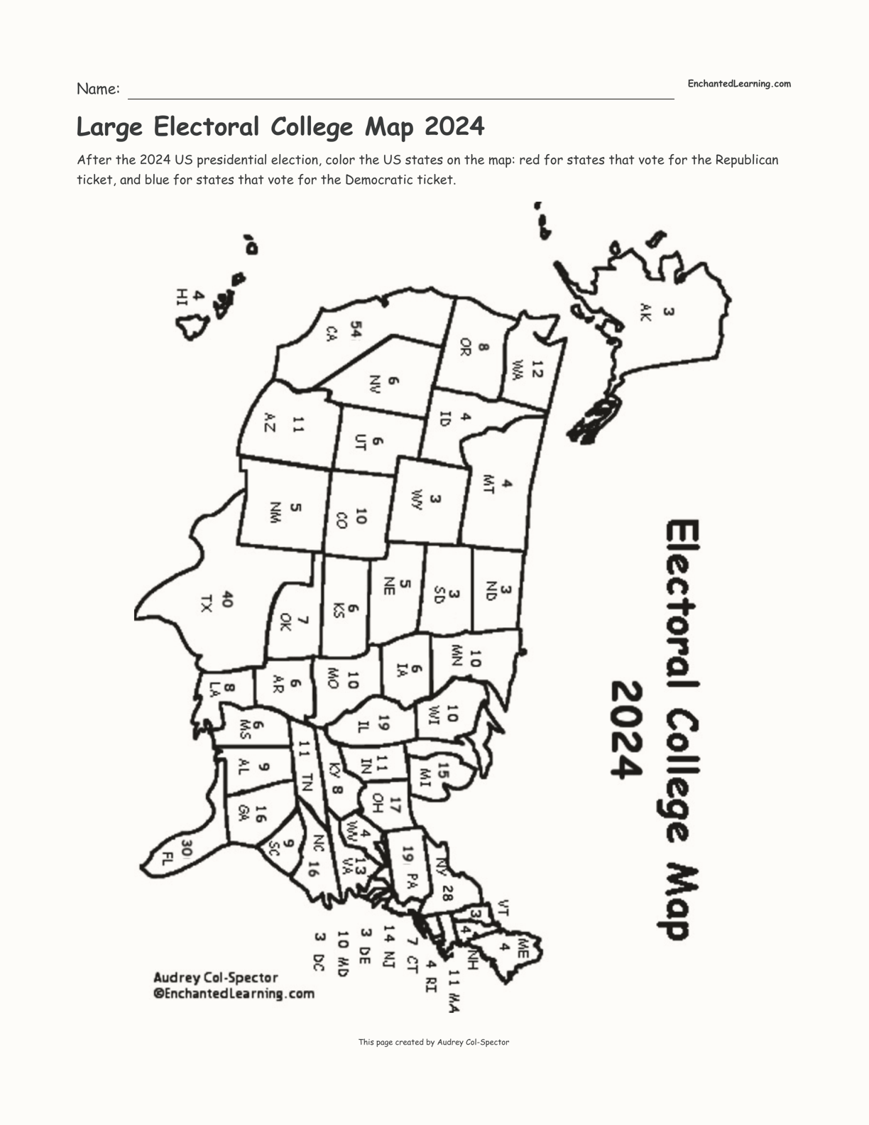 Large Electoral College Map 2024 interactive worksheet page 1