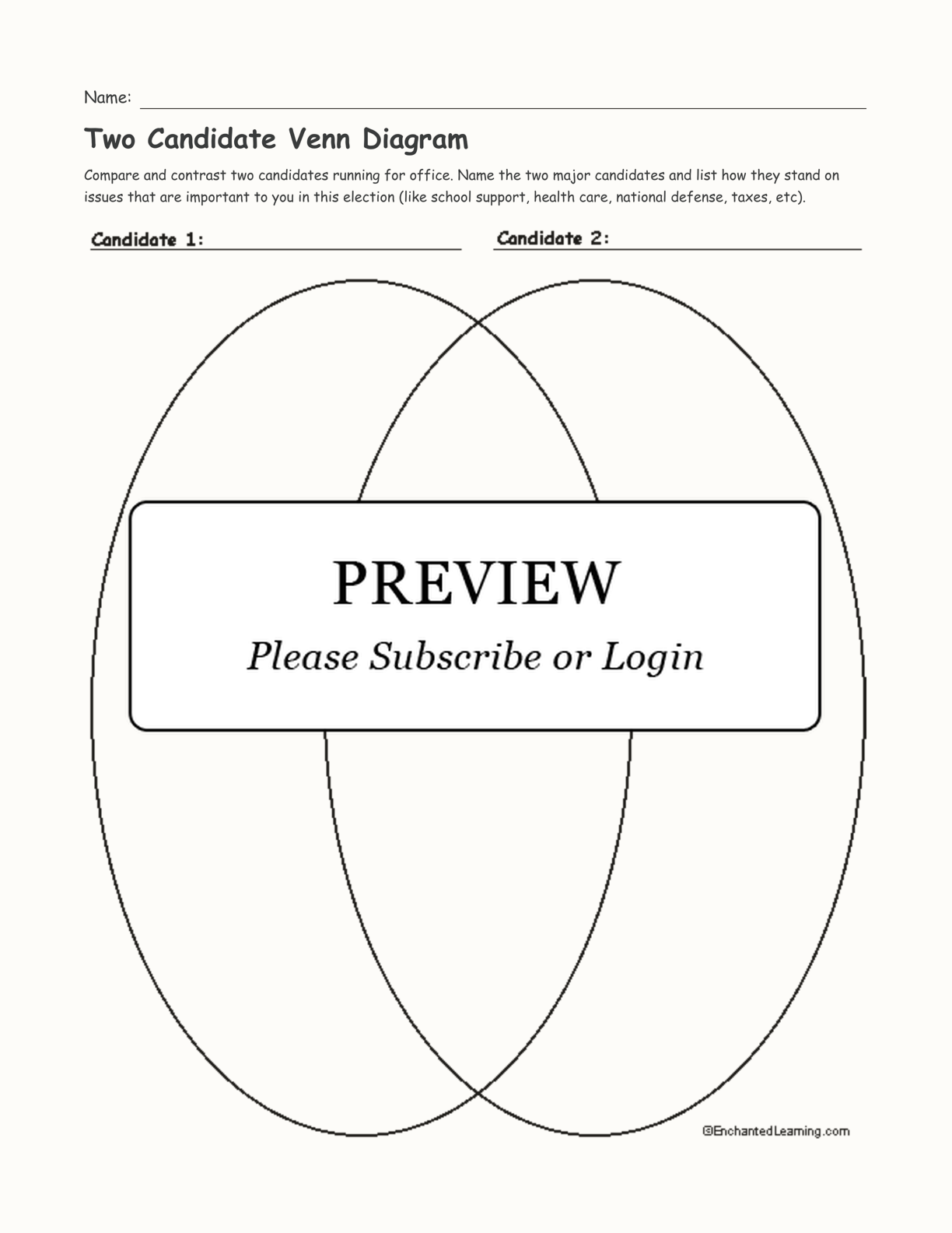 Two Candidate Venn Diagram interactive printout page 1
