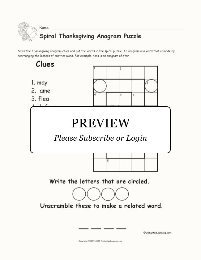 Spiral Thanksgiving Anagram Puzzle Enchanted Learning