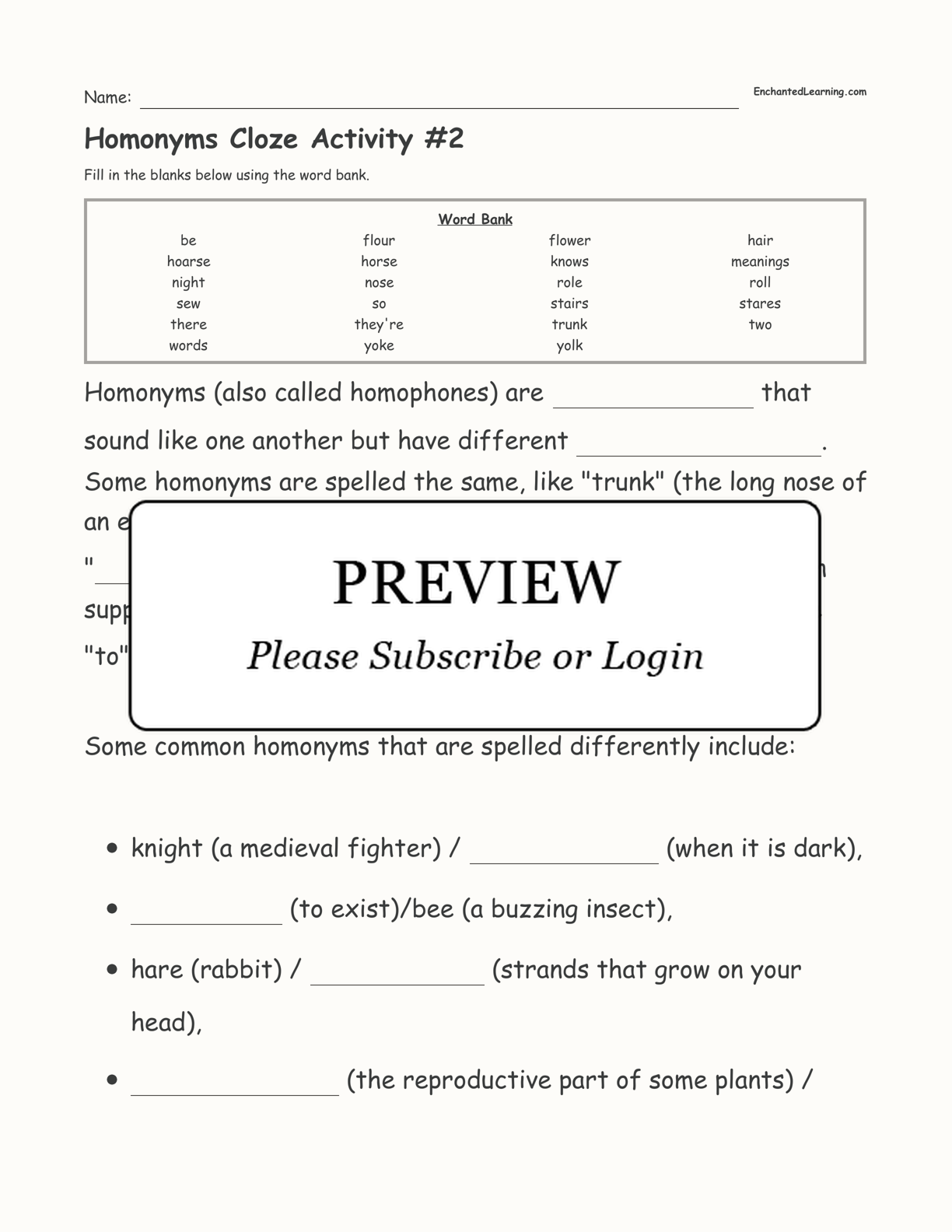 Homonyms Cloze Activity #2 interactive worksheet page 1