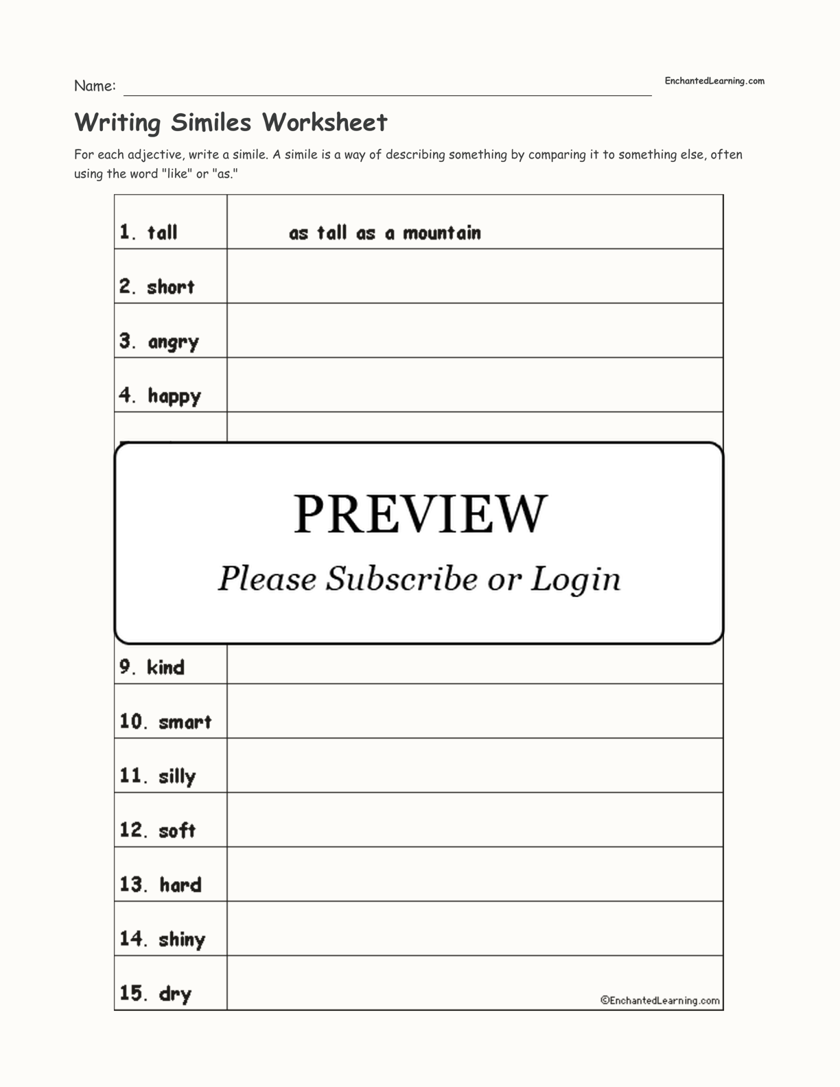 Writing Similes Worksheet interactive worksheet page 1