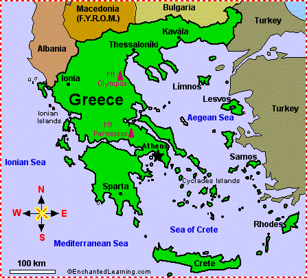 Greece On A Map Of Europe Greece   EnchantedLearning.com