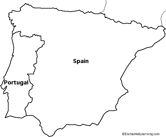 Map of Portugal and Spain