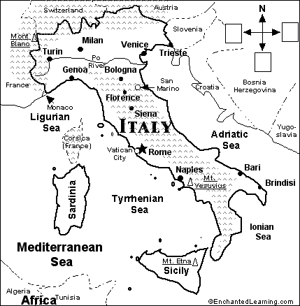 Printable Map Of Italy With Regions Italy Map Coloring Activity Printout - Enchantedlearning.com