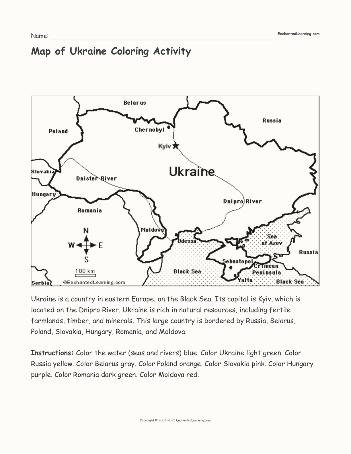 Map Of Ukraine Coloring Activity Enchanted Learning