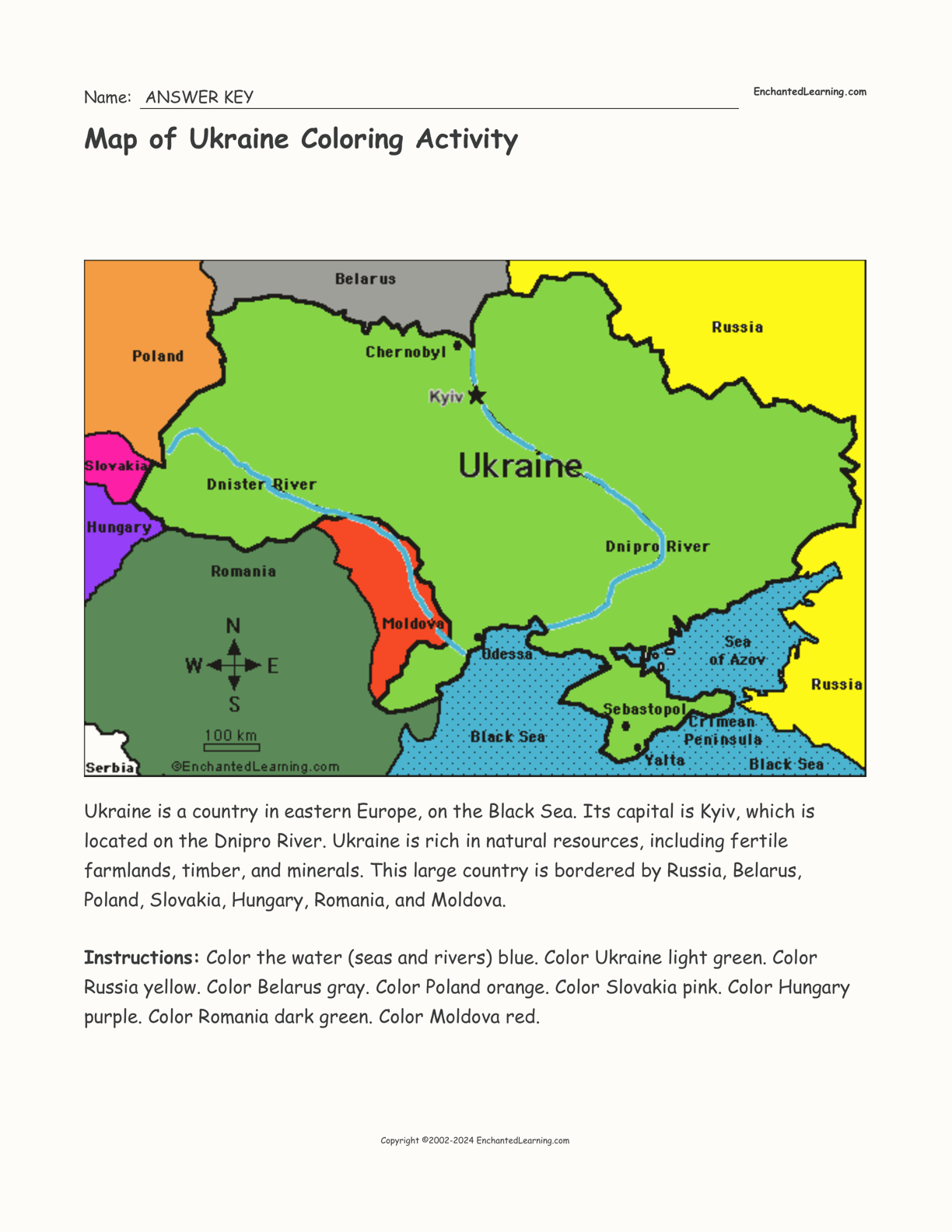Map of Ukraine Coloring Activity interactive worksheet page 2