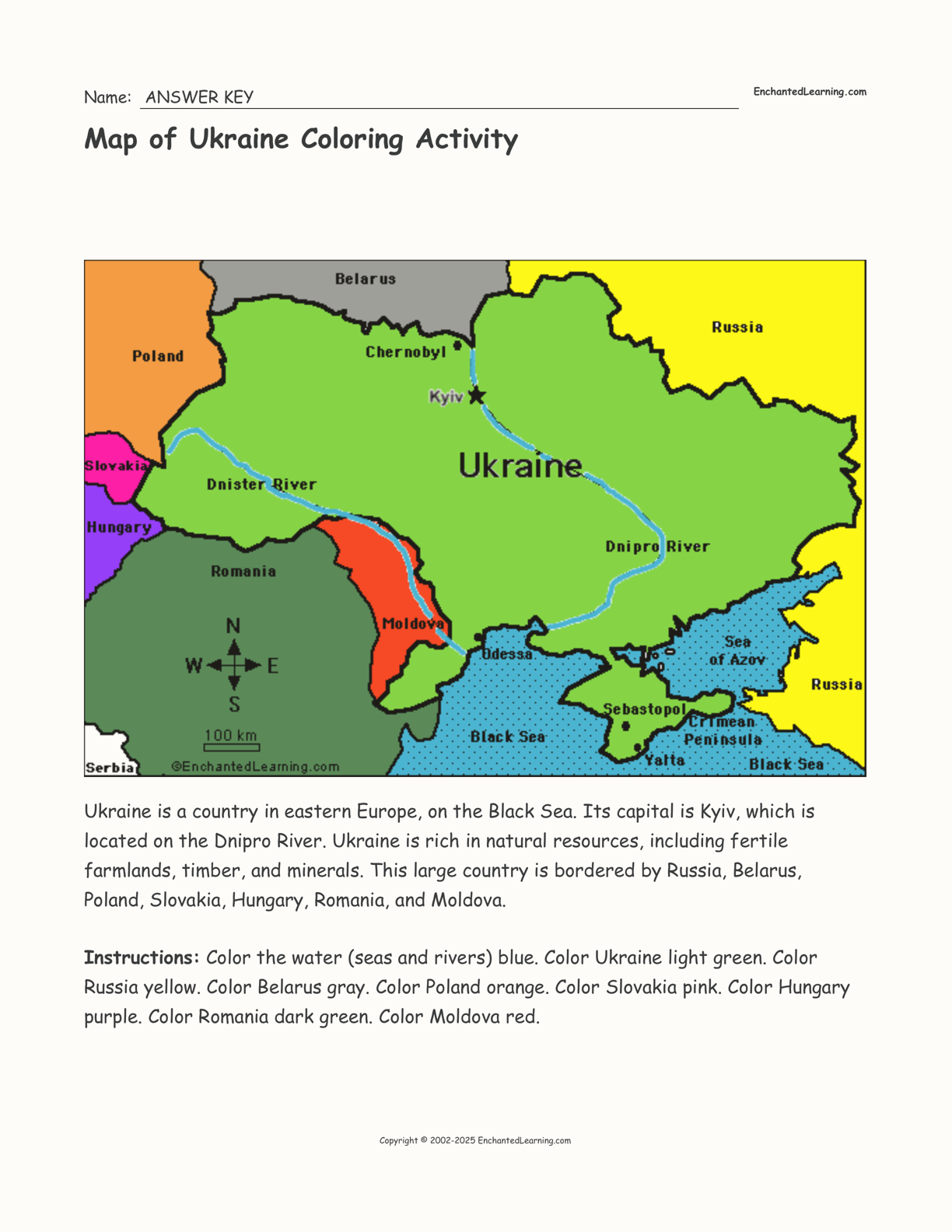 Map Of Ukraine Coloring Activity Enchanted Learning