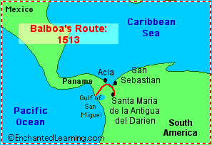 vasco nunez de balboa map of voyage Vasco Nunez De Balboa Explorer Enchantedlearning Com vasco nunez de balboa map of voyage