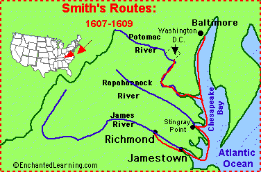 Smith's Routes: 1607-1609