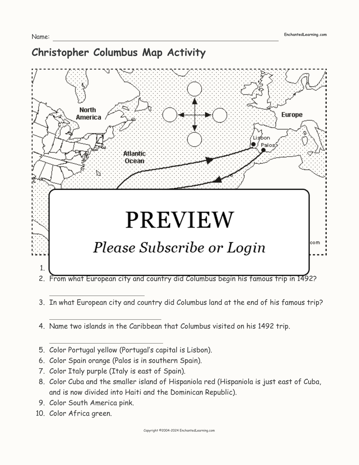 Christopher Columbus Map Activity Enchanted Learning