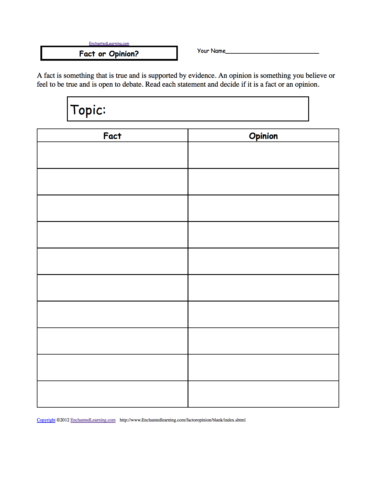 Fact And Opinion Graphic Organizer