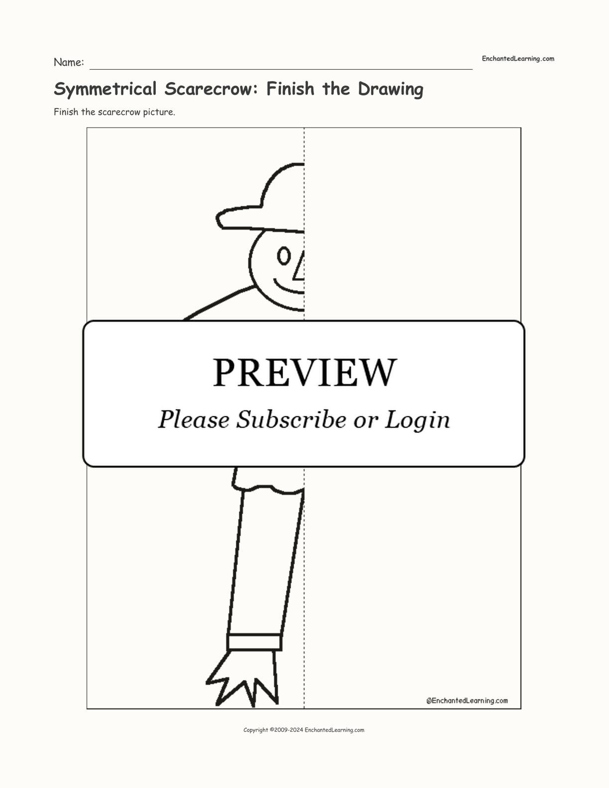 Symmetrical Scarecrow: Finish the Drawing interactive worksheet page 1