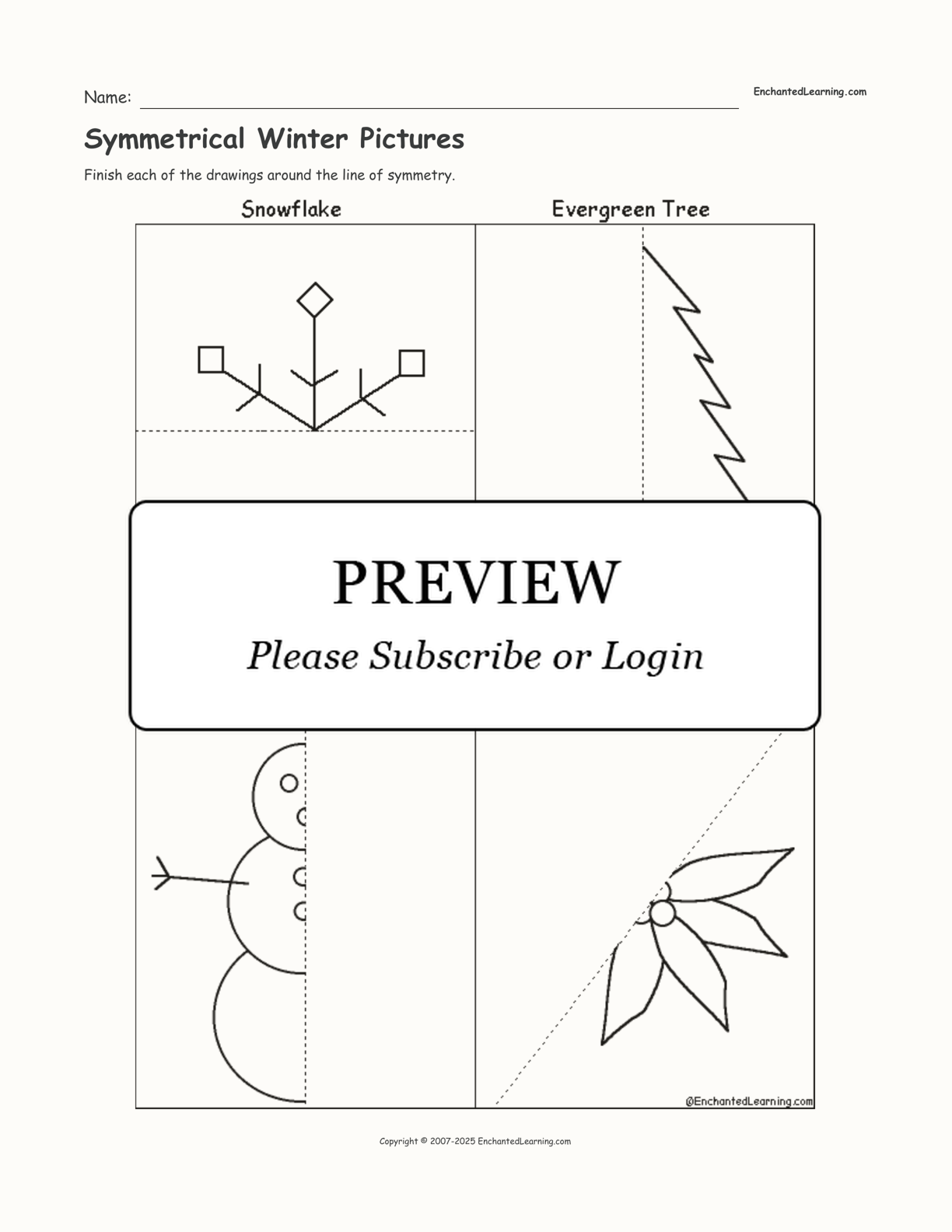 Symmetrical Winter Pictures interactive worksheet page 1