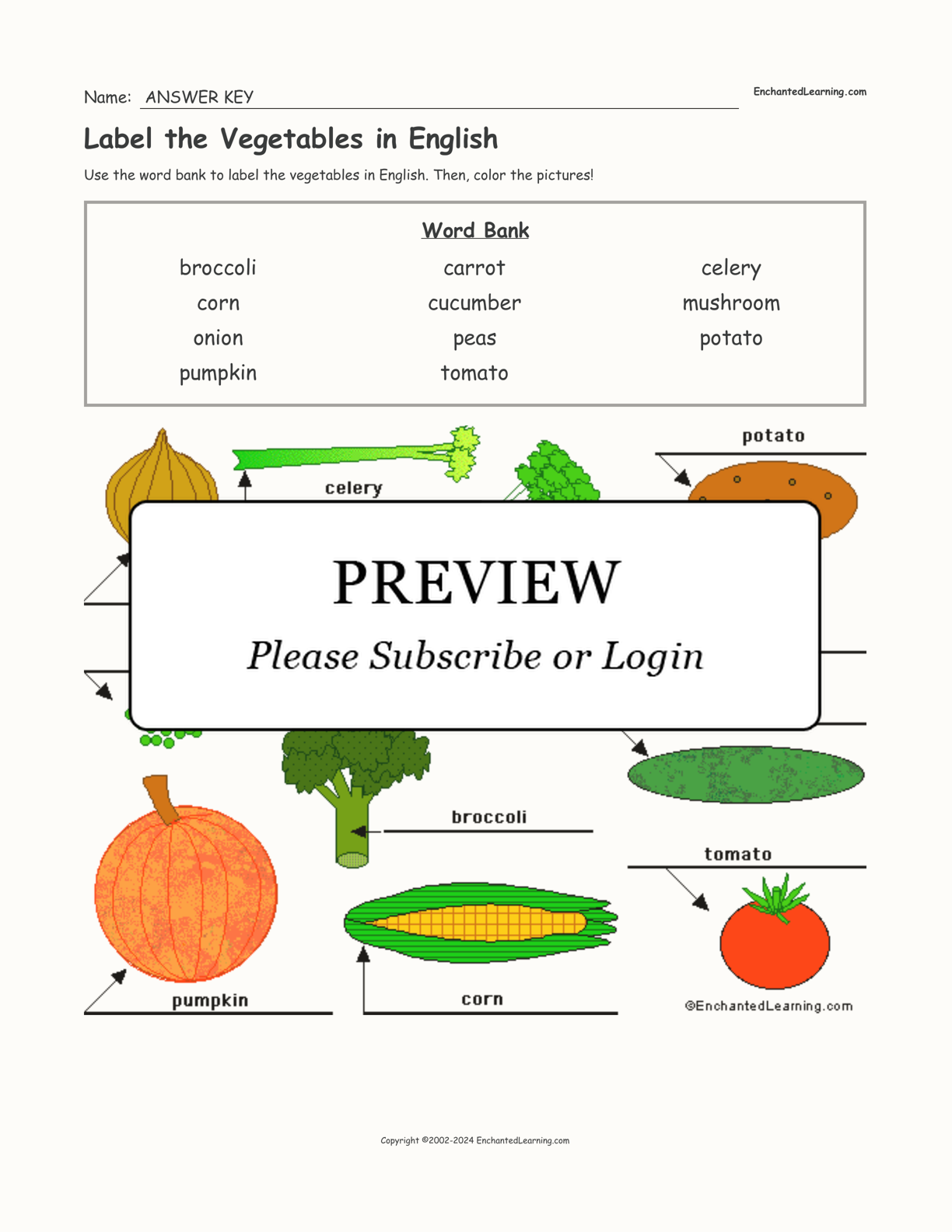 Label the Vegetables in English interactive worksheet page 2